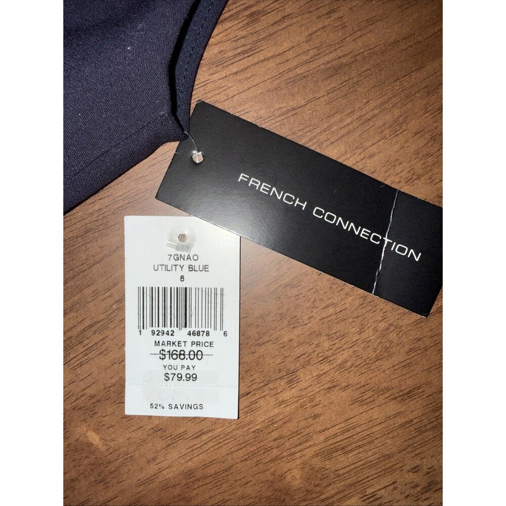 French Connection Navy Crepe Strappy Tapered Leg Jumpsuit NWT 8 Pockets Pleated! - Picture 7 of 11
